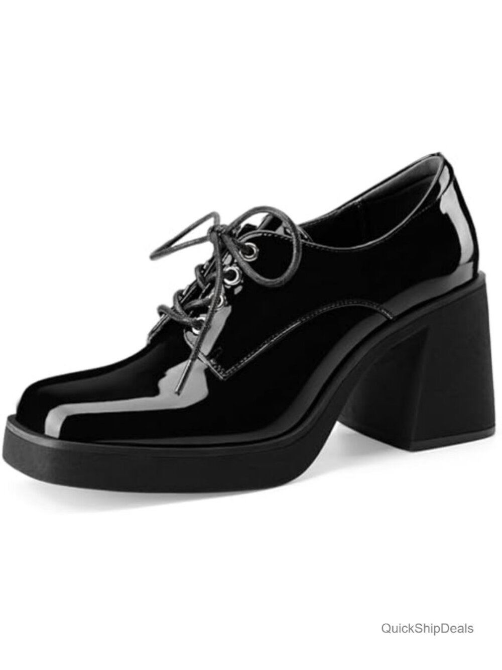 Women's Square Toe Lace-Up Chunky Heeled Platform Oxford Shoes